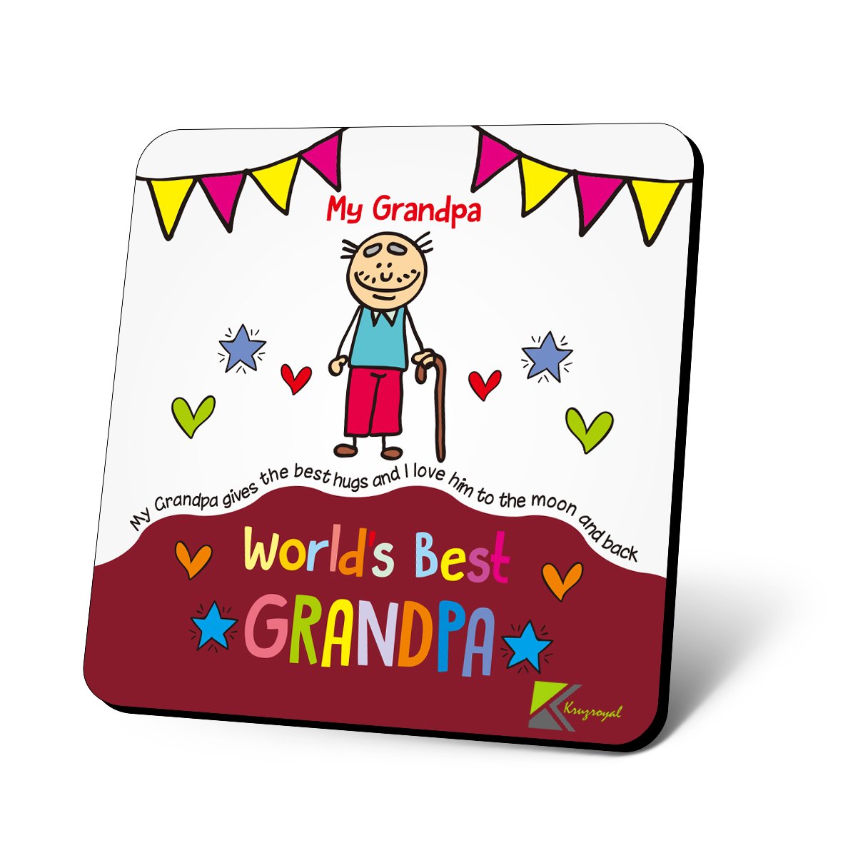 CS690 World's Best Grandpa Novelty Funny Coffee Tea Drink Gift Glossy MDF Wooden Coaster