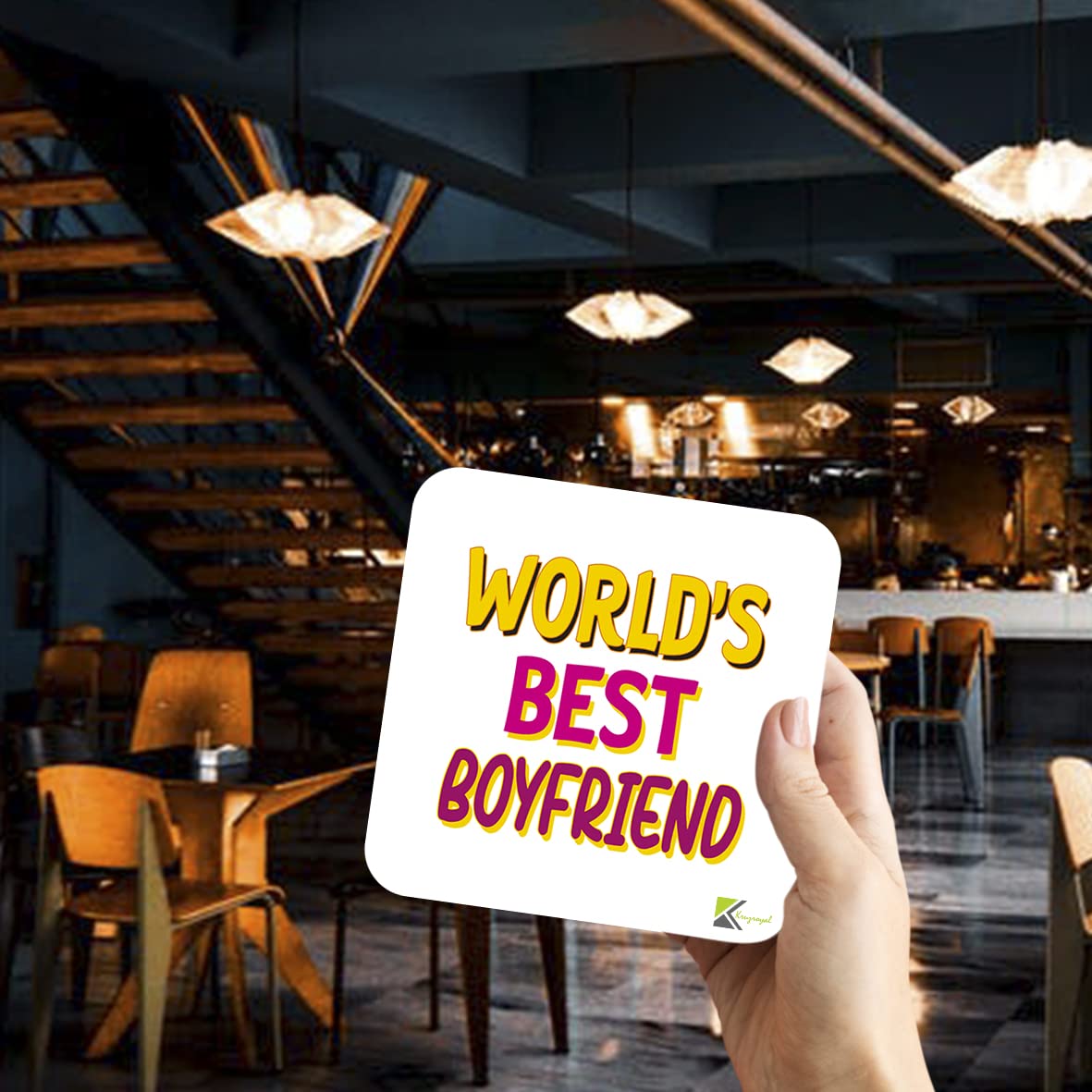 WB035 World's Best Boyfriend MDF Wooden Coaster by Kruzroyal | Gift for Boyfriend | Unique Novelty Present | 9cm x 9cm | Coffee Tea MDF Wooden Coaster
