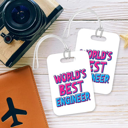 LT402 World's Best Engineer Novelty Funny Unique Designer Gift, Suitcase, Glossy Plastic Luggage Tag for Engineer