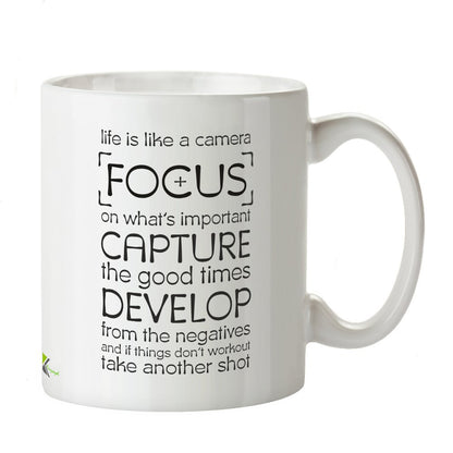 Kruzroyal Inspirational Photographer Mug, Life is Like A Camera Typography Design, Novelty Motivational Gift for Friend, Coworker or Student, White Ceramic, 11 oz