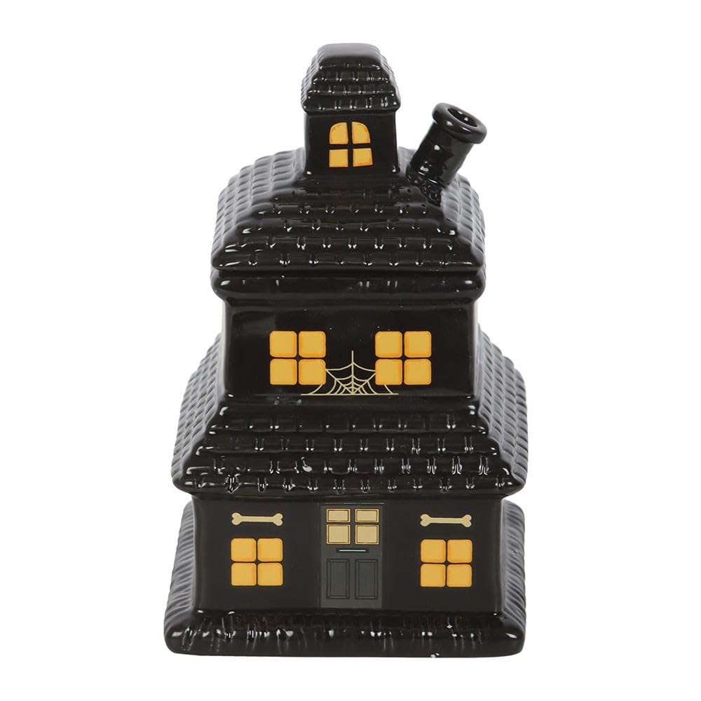 Black Haunted House Oil Burner and Wax Warmer – Spooky Haunted House Design, Creates Warm Glow, Suitable for Wax Melts & Fragrance Oils, Perfect for Halloween and Cozy Spaces