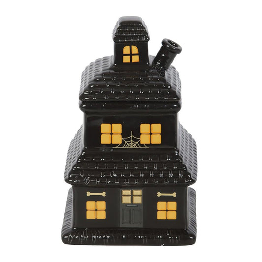 Black Haunted House Oil Burner and Wax Warmer – Spooky Haunted House Design, Creates Warm Glow, Suitable for Wax Melts & Fragrance Oils, Perfect for Halloween and Cozy Spaces