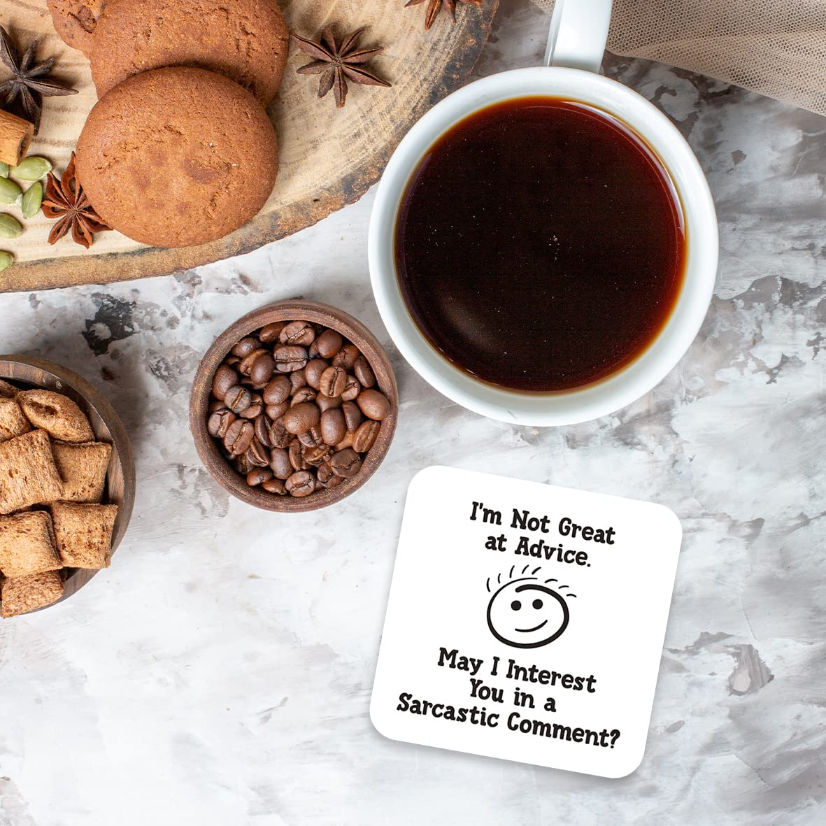 CS536 I'm not Great at Advice. May i Interest You in a Sarcastic Comment ? Novelty Funny Coffee Tea Drink Gift Glossy MDF Wooden Coaster