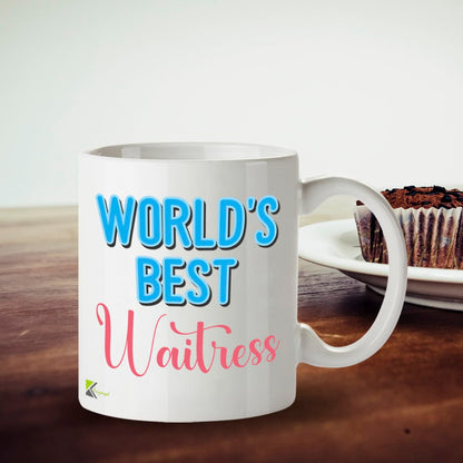 Kruzroyal DZ841 World's Best Waitress Mug 11oz - White Ceramic Coffee & Tea Cup for Server, Waiting Staff - Funny Birthday, Leaving or Thank You Present