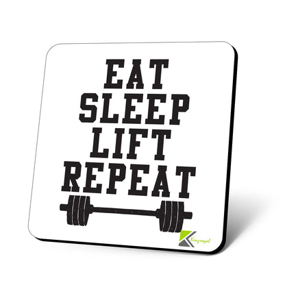CS906 Eat Sleep Lift Repeat/Gift for gym lover Motivational Fitness Gift for Weightlifter Bodybuilder Novelty Funny Coffee Tea Drink Gift Glossy MDF Wooden Coaster for Men, Women - Home Gym