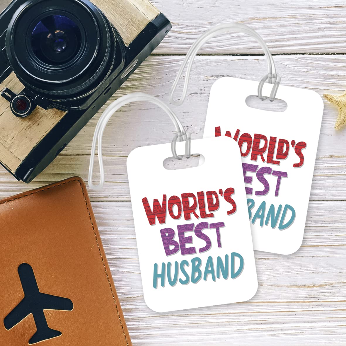 LT445 World's Best Husband Novelty Funny Unique Designer Gift, Suitcase, Glossy Plastic Luggage Tag for Husband