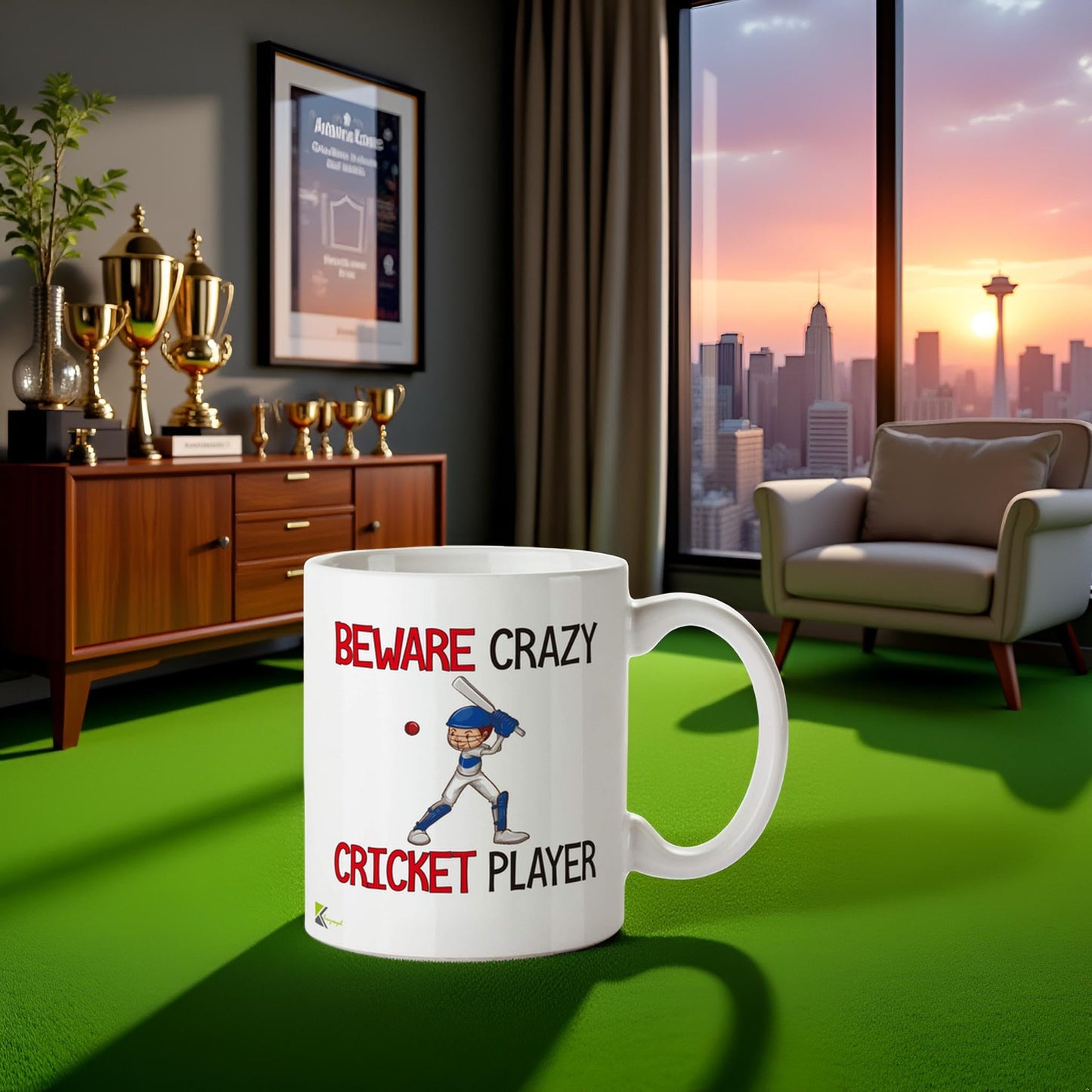 Kruzroyal "Beware Crazy Cricket Player Funny Mug - 11oz Ceramic Coffee Cup, Novelty Gift for Players, Fans, Men, Dad, Coach