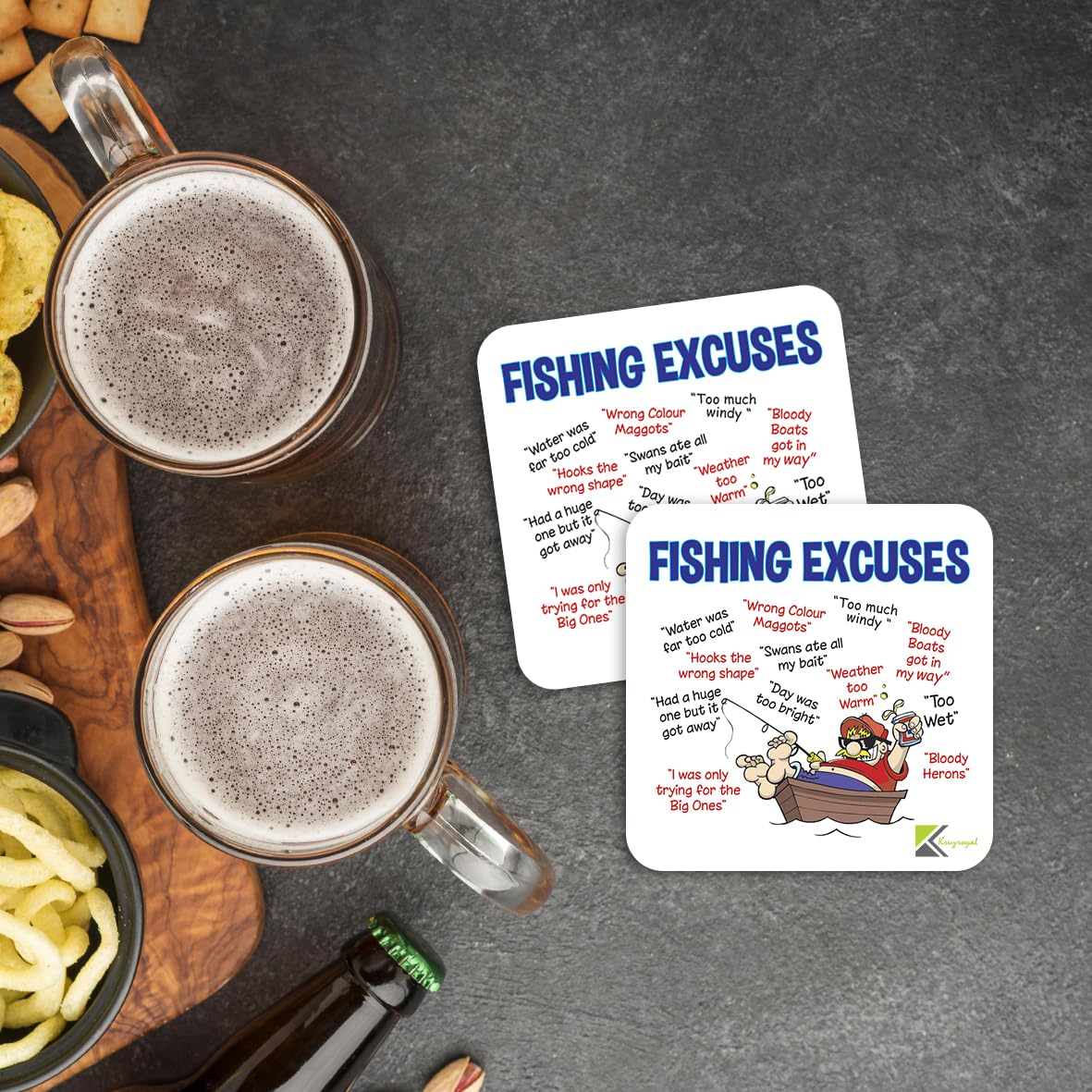 CS099 Fishing excuses Novelty Funny Coffee Tea Drink Gift Glossy MDF Wooden Coaster Mug Mat for Angler, Fisherman - Humorous Gift for Dad, Grandad - Father's Day, Birthday