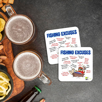 CS099 Fishing excuses Novelty Funny Coffee Tea Drink Gift Glossy MDF Wooden Coaster Mug Mat for Angler, Fisherman - Humorous Gift for Dad, Grandad - Father's Day, Birthday