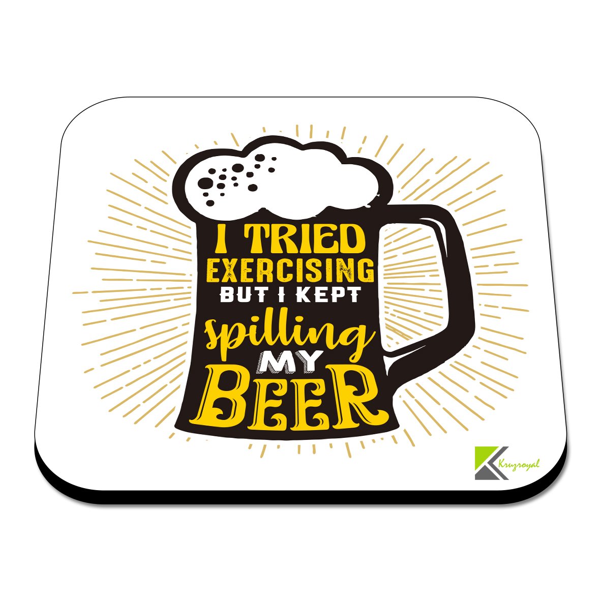 CS440 I Tried Exercising but i Kept Spilling My Beer Novelty Funny Coffee Tea Drink Gift Glossy MDF Wooden Coaster