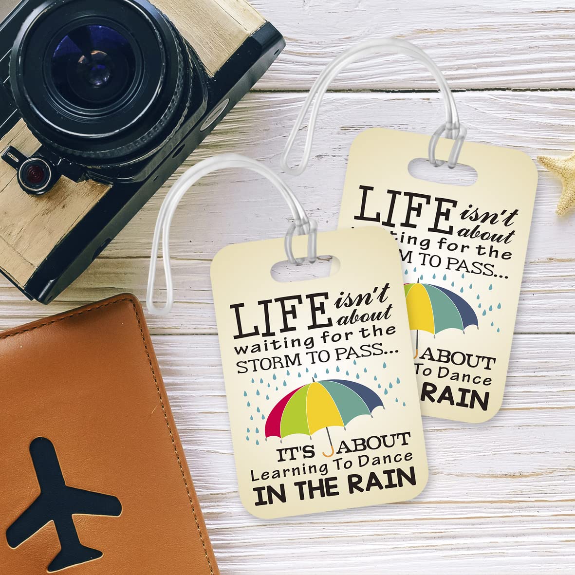 LT188 Life Isn't About Waiting for The Storm to Pass... It's About Learning to Dance in The Rain Novelty Funny Unique Designer Gift Glossy Plastic Suitcase Luggage Tag