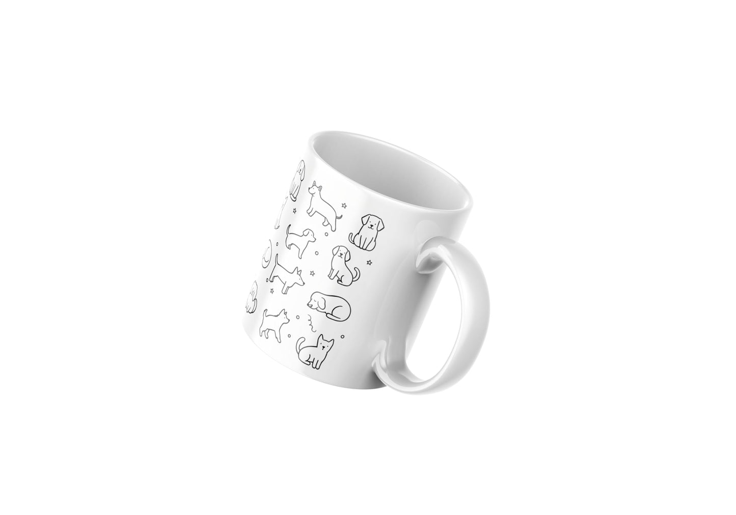 Kruzroyal Cute Dog Happy Doodle Pattern Ceramic Coffee Mug, White, 11oz, Novelty Gift for Dog Lovers
