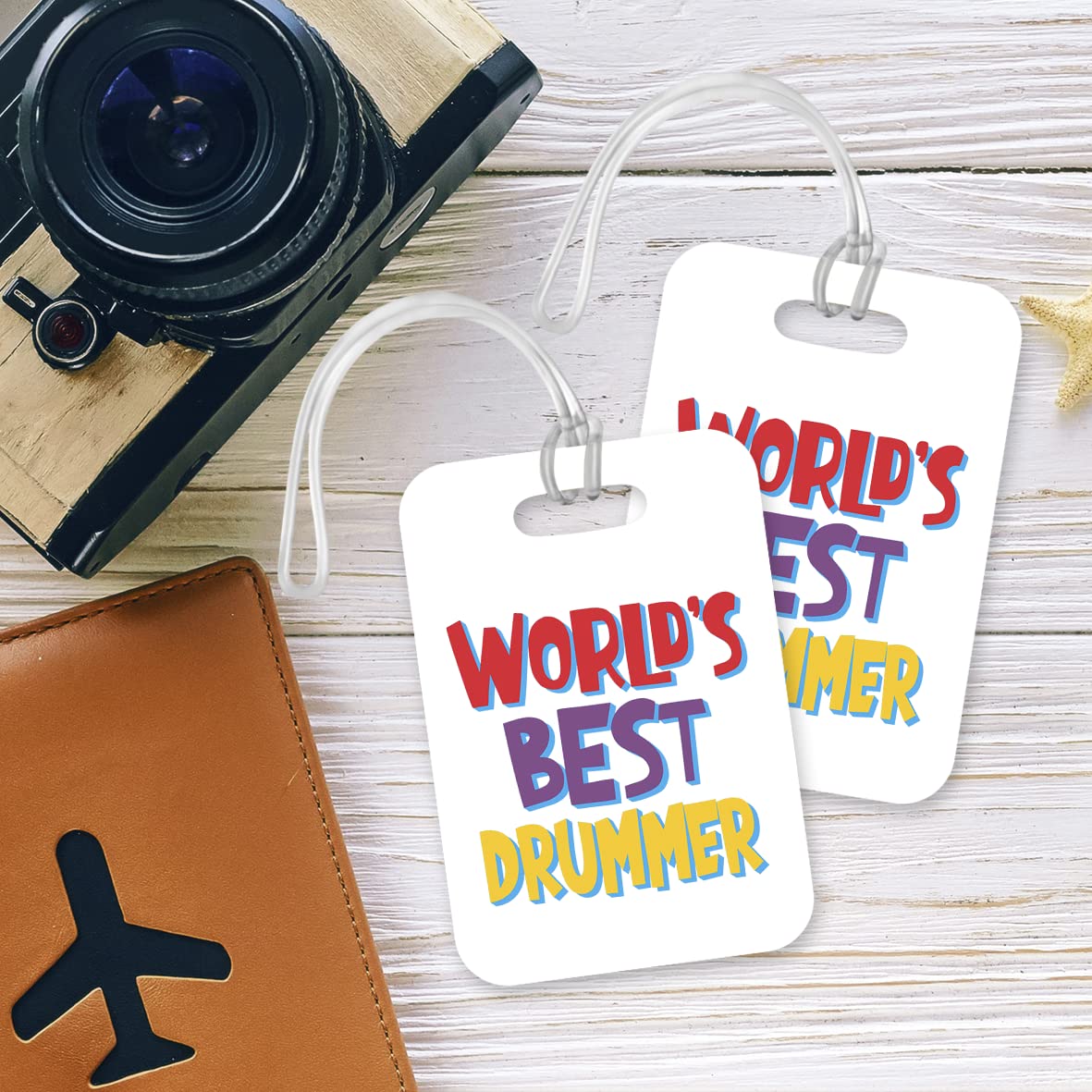 LT420 World's Best Drummer Novelty Funny Unique Designer Gift, Suitcase, Glossy Plastic Luggage Tag for Drummer