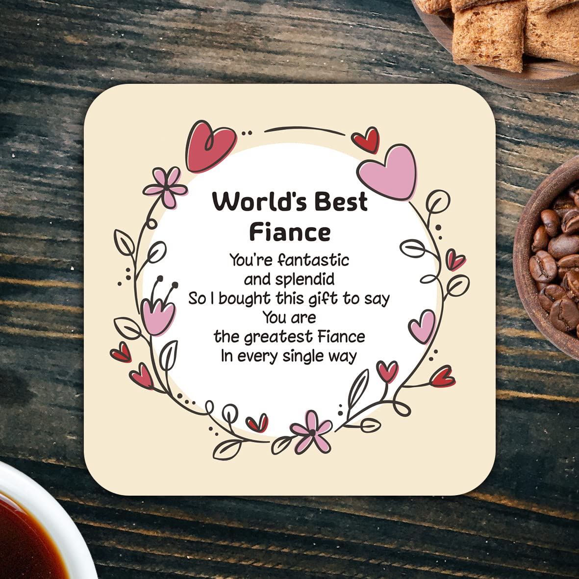 CS647 World's Best Fiance Novelty Funny Coffee Tea Drink Gift Glossy MDF Wooden Coaster
