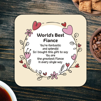 CS647 World's Best Fiance Novelty Funny Coffee Tea Drink Gift Glossy MDF Wooden Coaster
