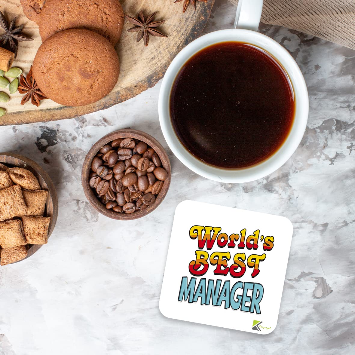 WB038 World's Best Manager MDF Wooden Coaster by Kruzroyal | Gift for Manager | Unique Novelty Present | 9cm x 9cm | Coffee Tea MDF Wooden Coaster