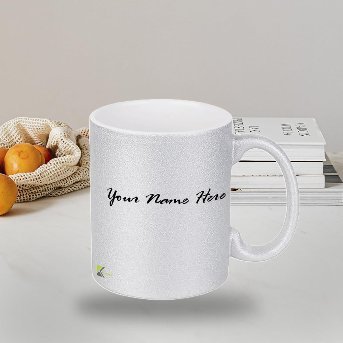 Kruzroyal Personalised Gold/Silver Glitter Mug, Customisable Name 11OZ Ceramic Mug