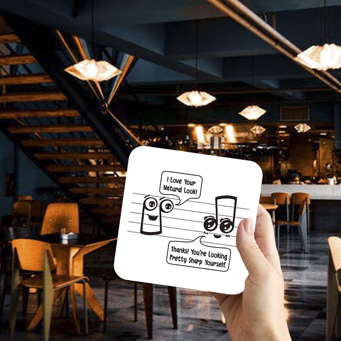CS495 I Love Your Natural Look! Thanks! You're Looking Pretty Sharp Yourself Novelty Funny Coffee Tea Drink Gift Glossy MDF Wooden Coaster