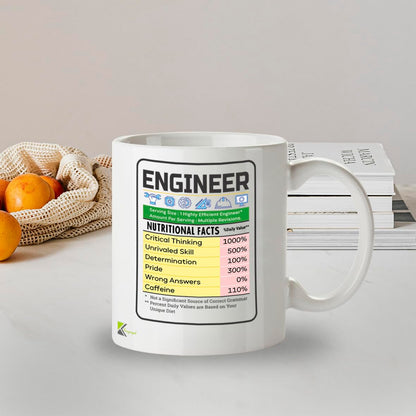 Kruzroyal Funny Engineer Mug Nutritional Facts - 11oz Ceramic Coffee Tea Cup Gift for Engineers Students Coworkers - Dishwasher Microwave Safe STEM Novelty Present