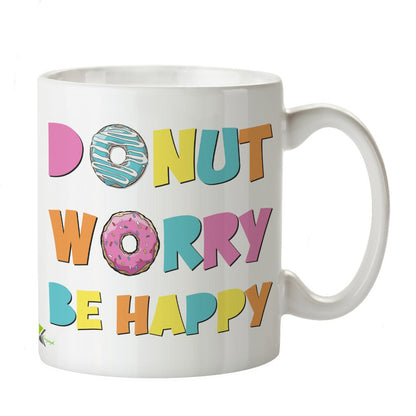Kruzroyal Cute Donut Mug, Donut Worry Be Happy Pun Design, Funny Inspirational Gift for Women, Kids or Friend, White Ceramic Novelty Coffee Tea Cup, 11 oz DZ124
