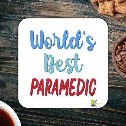 WB070 World's Best Paramedic MDF Wooden Coaster by Kruzroyal | Gift for Paramedic | Unique Novelty Present | 9cm x 9cm | Coffee Tea MDF Wooden Coaster