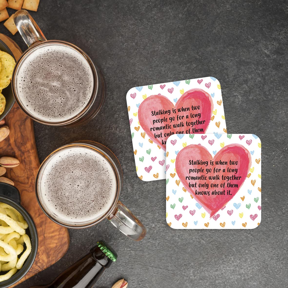 CS766 Stalking is When Two People go for a Long Romantic Walk Together but only one of Them Knows About it Novelty Funny Coffee Tea Drink Gift Glossy MDF Wooden Coaster