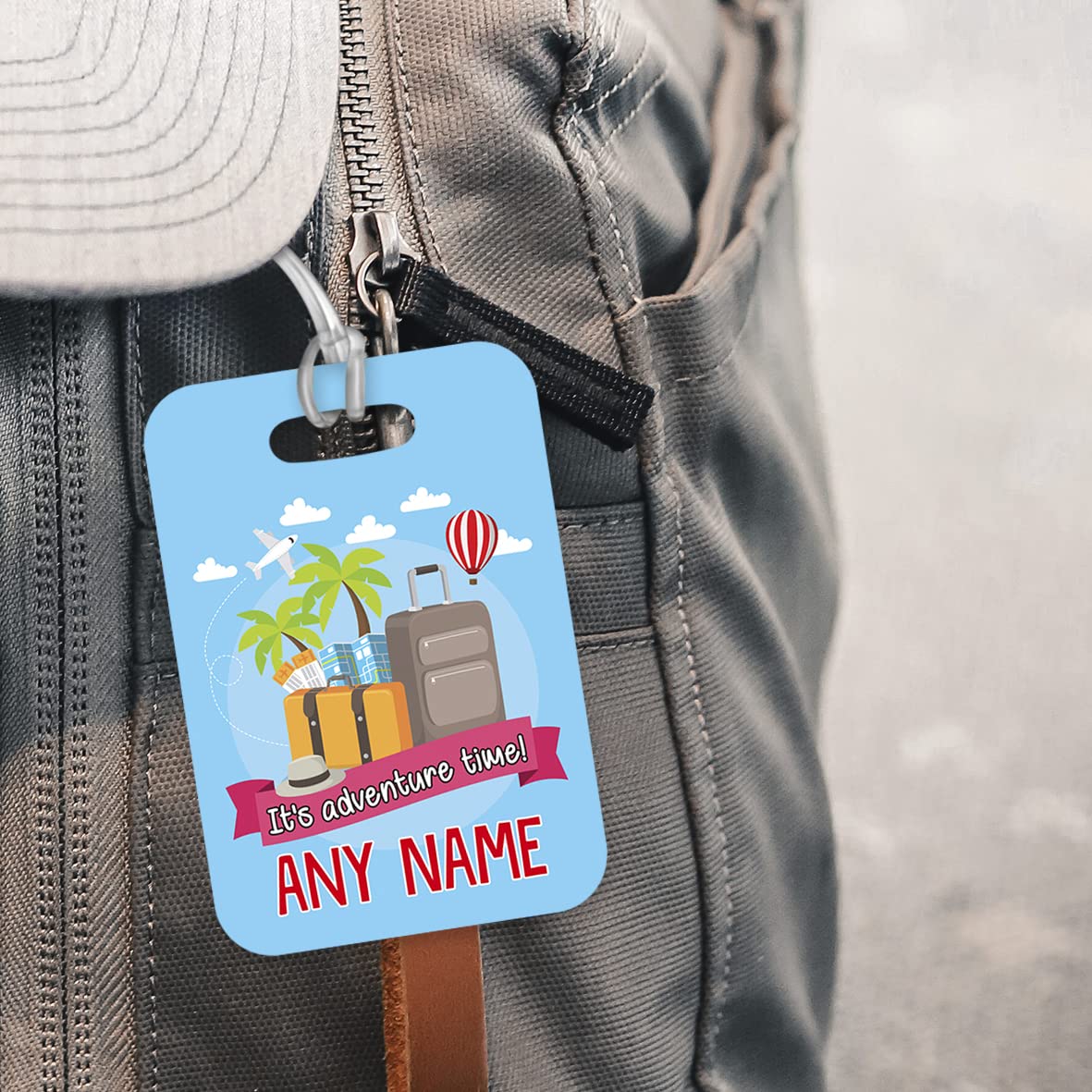 PLT283 Personalised Name : It's Adventure time! Novelty Funny Unique Designer Gift Glossy Plastic Suitcase Luggage Tag