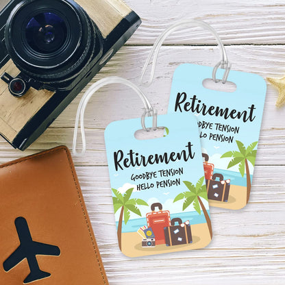 LT134 Retirement : Goodbye Tension Hello Pension/Retirement Gift Novelty Funny Unique Designer Gift Glossy Plastic Suitcase Luggage Tag