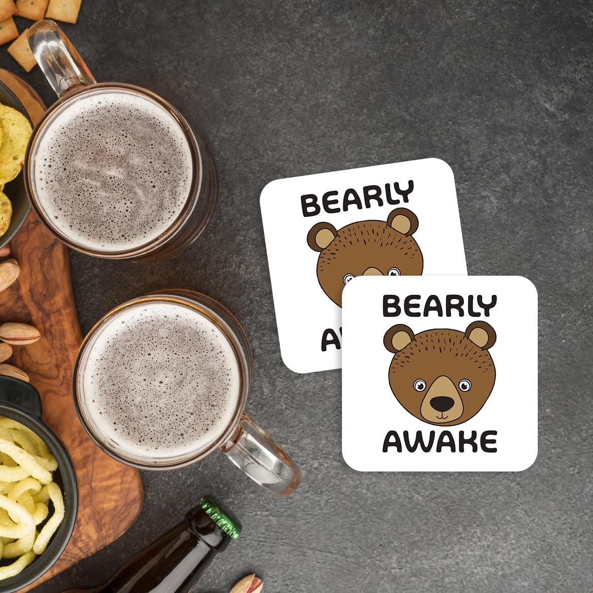 CS701 Bearly Awake Novelty Funny Coffee Tea Drink Gift Glossy MDF Wooden Coaster