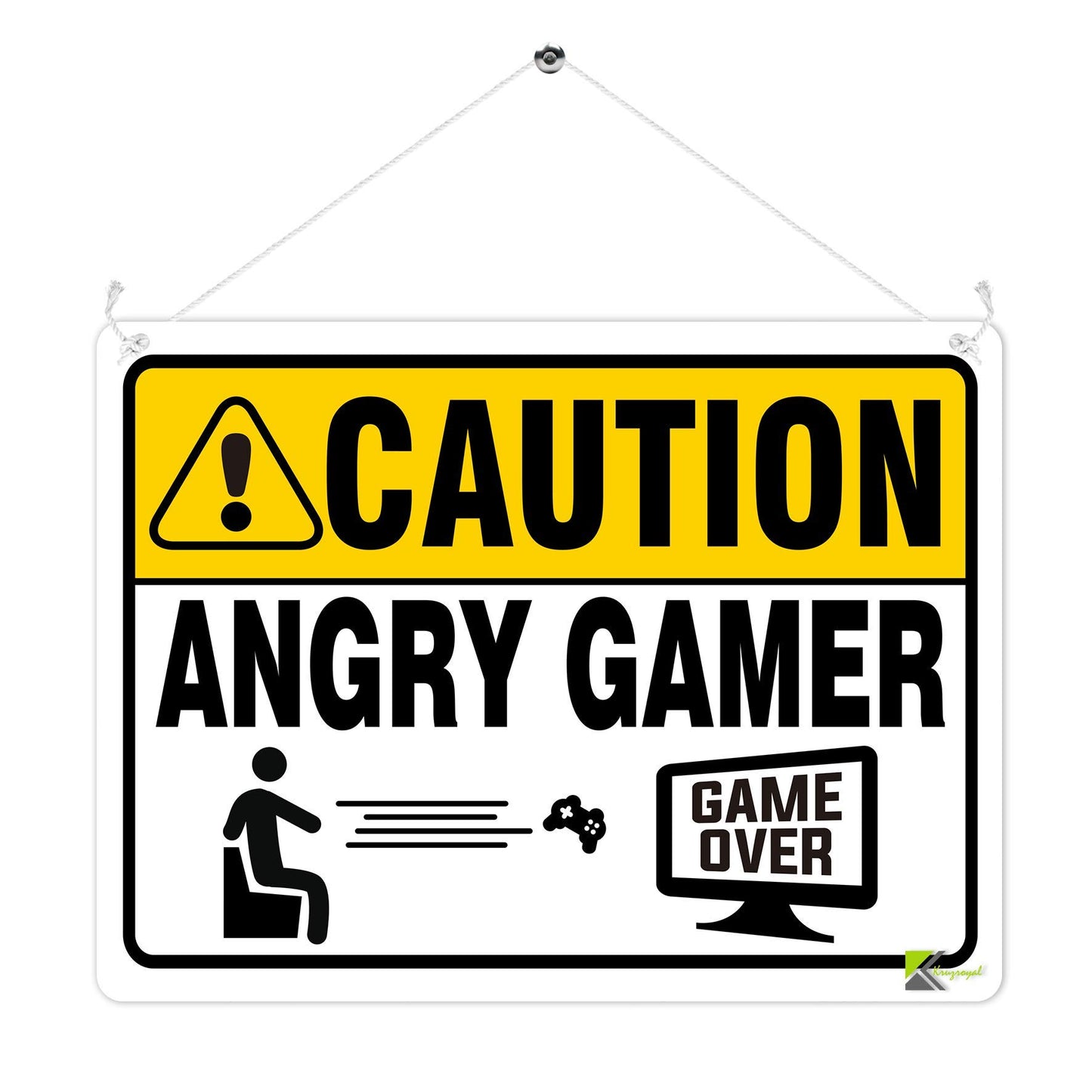 Kruzroyal MP387 CAUTION ANGRY GAMER, Game over. Funny Novelty Retro Vintage Metal Wall Sign Plaque 20cm x 15cm