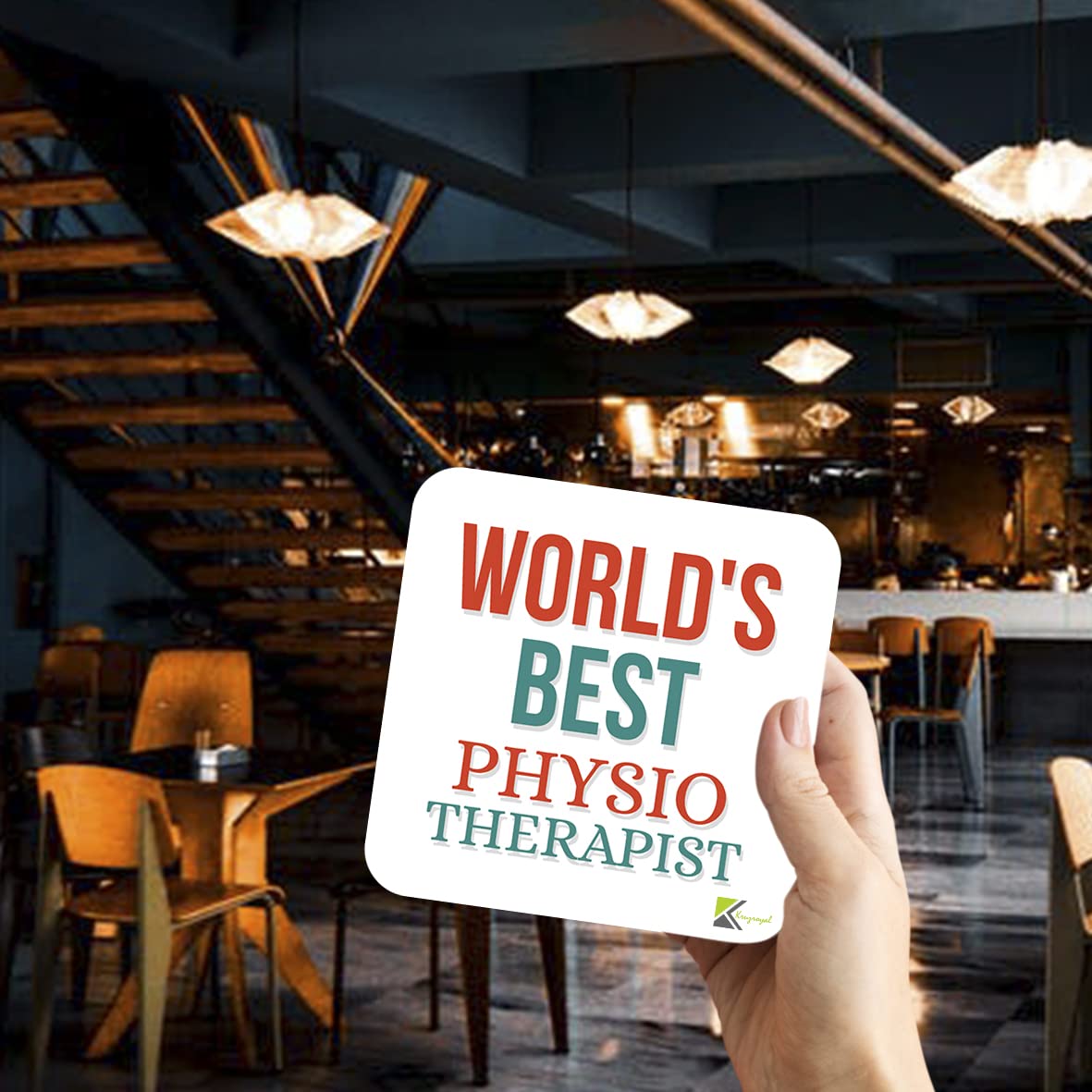 WB071 World's Best Physiotherapist MDF Wooden Coaster by Kruzroyal | Gift for Physiotherapist | Unique Novelty Present | 9cm x 9cm | Coffee Tea MDF Wooden Coaster