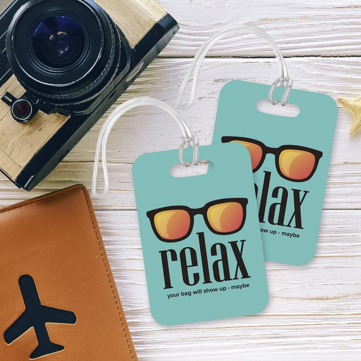 LT049 Relax : Your Bag Will Show up - Maybe Novelty Funny Unique Designer Gift Glossy Plastic Suitcase Luggage Tag