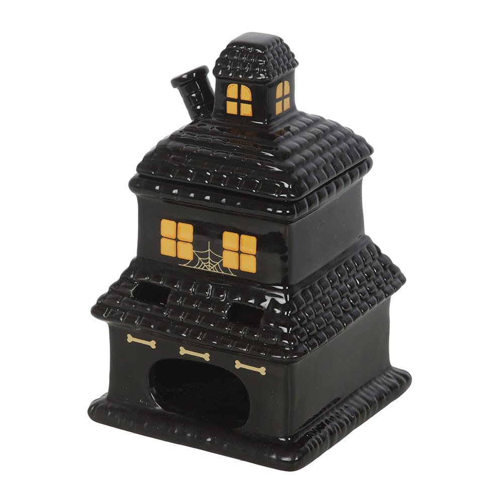 Black Haunted House Oil Burner and Wax Warmer – Spooky Haunted House Design, Creates Warm Glow, Suitable for Wax Melts & Fragrance Oils, Perfect for Halloween and Cozy Spaces