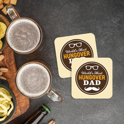 CS650 World's Most Hungover Dad Novelty Funny Coffee Tea Drink Gift Glossy MDF Wooden Coaster