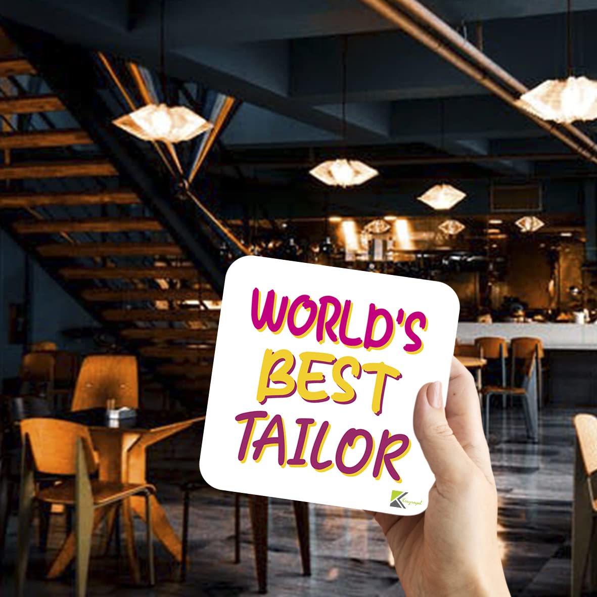 WB072 World's Best Tailor MDF Wooden Coaster by Kruzroyal | Gift for Tailor | Unique Novelty Present | 9cm x 9cm | Coffee Tea MDF Wooden Coaster