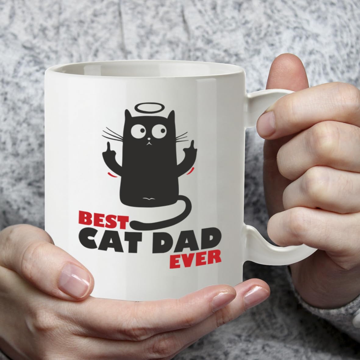 Kruzroyal Cat Dad Mug, Best Cat Dad Ever with Funny Middle Finger Cat Design Rude Gift for Men, Husband | Novelty Coffee Cup, Father's Day, Birthday Present for Him, 11oz