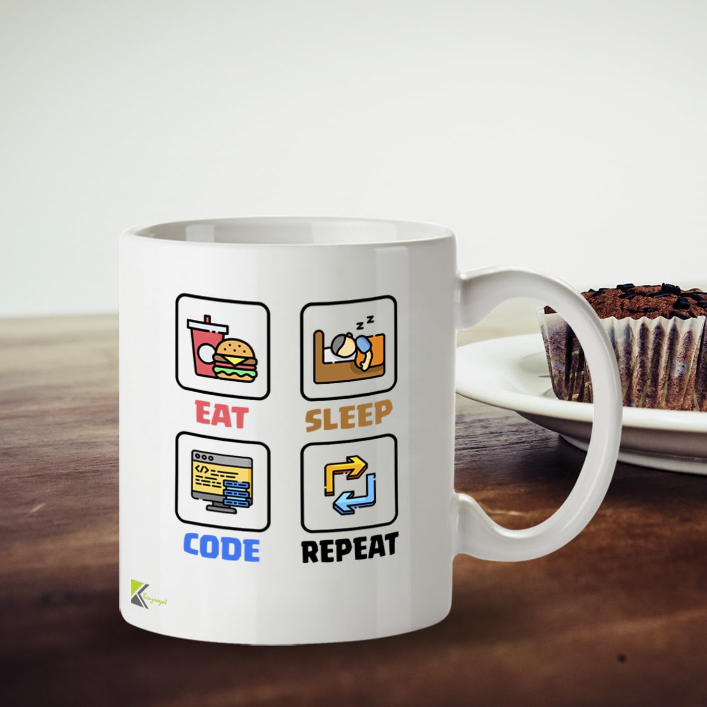 Kruzroyal DZ960 Eat Sleep Code Repeat Funny Programmer Coder Mug - Software Developer IT Tech Gift - 11oz White Ceramic Coffee Cup