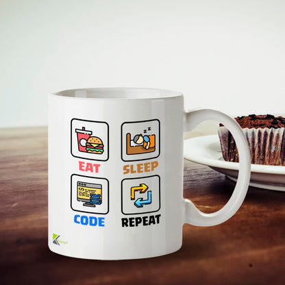 Kruzroyal DZ960 Eat Sleep Code Repeat Funny Programmer Coder Mug - Software Developer IT Tech Gift - 11oz White Ceramic Coffee Cup