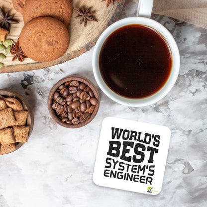 WB006 World's Best System's Engineer MDF Wooden Coaster by Kruzroyal | Gift for System's Engineer | Unique Novelty Present | 9cm x 9cm | Coffee Tea MDF Wooden Coaster