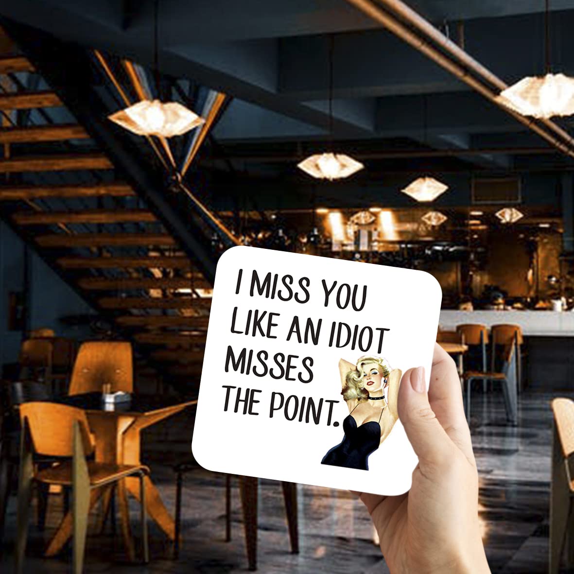 CS729 I Miss You Like an Idiot Misses The Point Novelty Funny Coffee Tea Drink Gift Glossy MDF Wooden Coaster