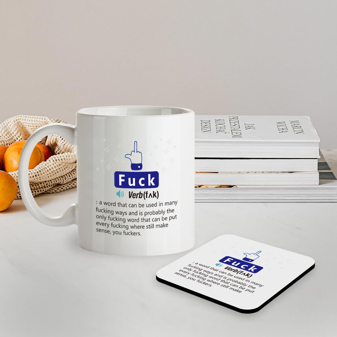 SM037 F*ck Definition Rude Funny - 11OZ Mug & Matching Coaster Set for Office Collegue Friend