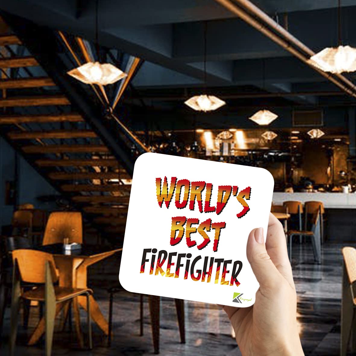 WB055 World's Best Firefighter MDF Wooden Coaster by Kruzroyal | Gift for Firefighter | Unique Novelty Present | 9cm x 9cm | Coffee Tea MDF Wooden Coaster