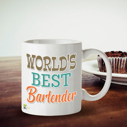 Kruzroyal DZ874 World's Best Bartender Mug 11oz - White Ceramic Cup for Barman, Mixologist - Funny Birthday, Leaving or Thank You Present