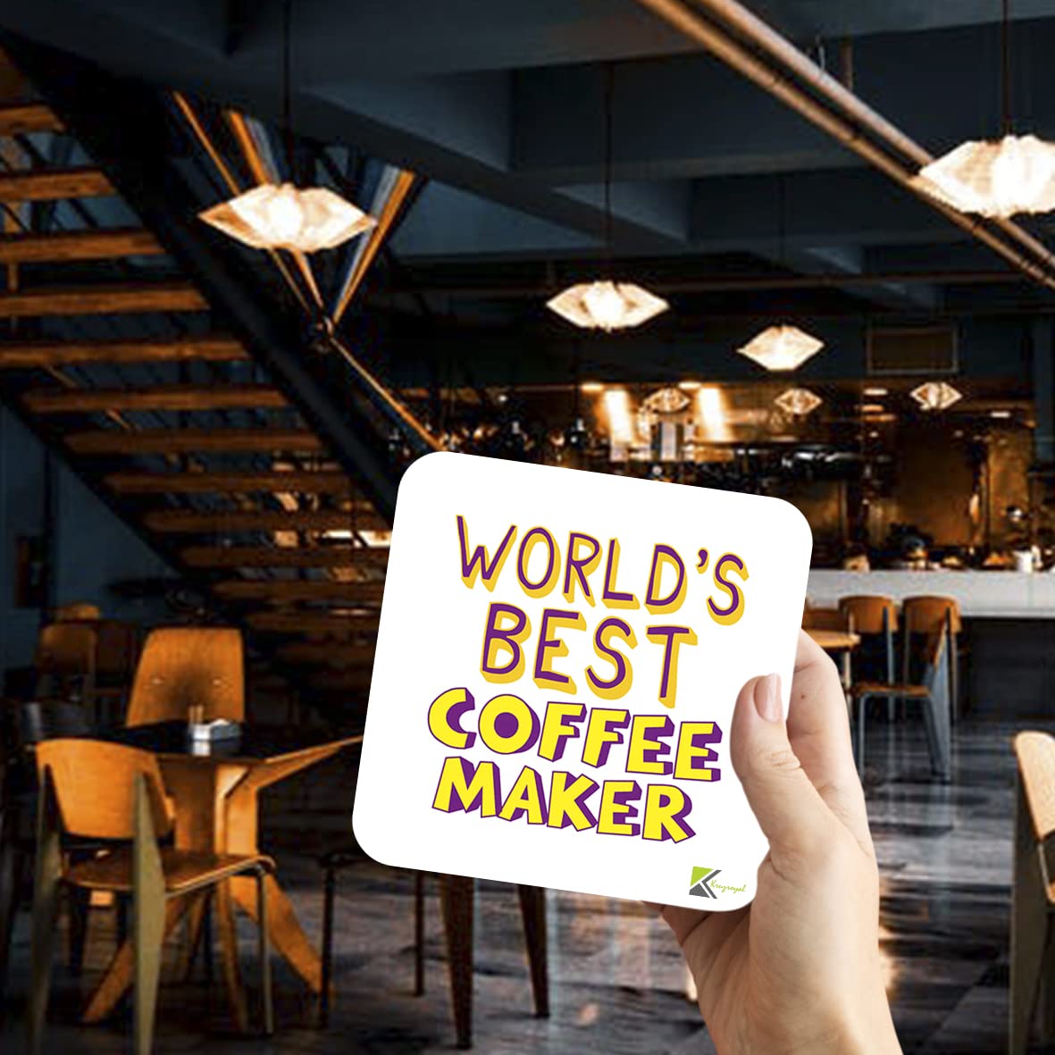 WB029 World's Best Coffee Maker MDF Wooden Coaster by Kruzroyal | Gift for Coffee Maker | Unique Novelty Present | 9cm x 9cm | Coffee Tea MDF Wooden Coaster
