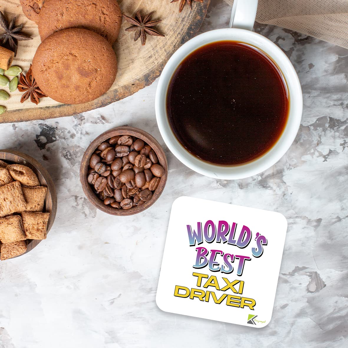 WB093 World's Best Taxi Driver MDF Wooden Coaster by Kruzroyal | Gift for Taxi Driver| Unique Novelty Present | 9cm x 9cm | Coffee Tea MDF Wooden Coaster