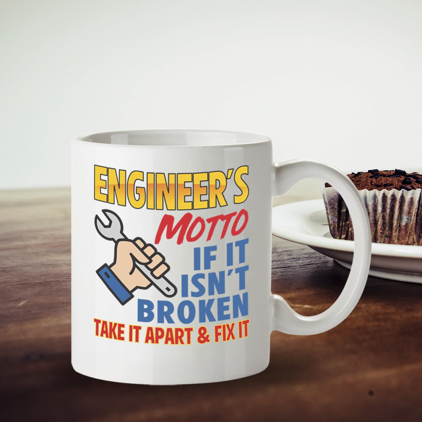 Kruzroyal Engineer's Motto Funny Mug - Novelty Engineering Cup Great Gag Present for Men Dad Colleague Mechanic