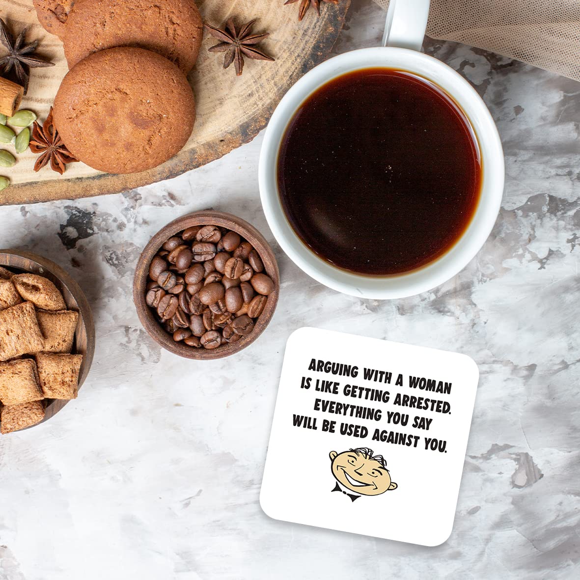 CS757 Arguing with a Woman is Like Getting Arrested. Everything You say Will be Used Against You Novelty Funny Coffee Tea Drink Gift Glossy MDF Wooden Coaster