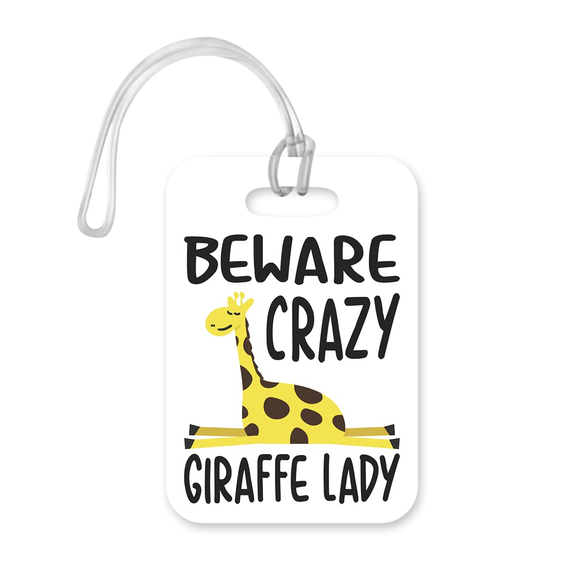 LT122 Beware Crazy Giraffe Lady Novelty Funny Unique Designer Gift Glossy Plastic Suitcase Luggage Tag