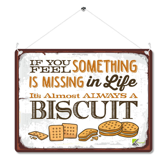 Kruzroyal Funny Kitchen Metal Wall Sign, Always A Biscuit Novelty Plaque Gift, Humorous Retro Vintage Tin Decor for Home Office or Cafe, 20x15cm with Hanging String