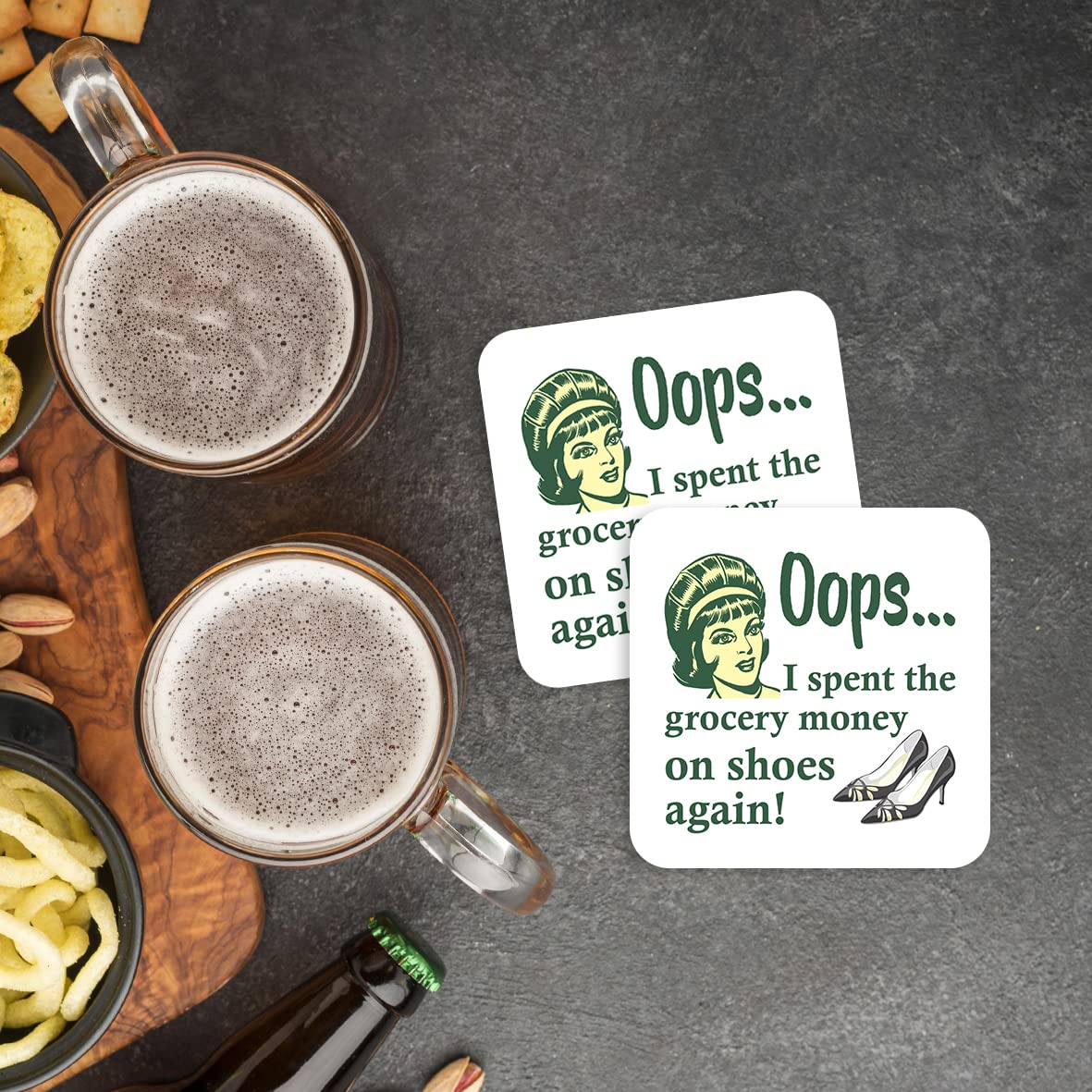 CS585 Oops.. I Spent The Grocery Money on Shoes Again! Shopaholic Novelty Funny Coffee Tea Drink Gift Glossy MDF Wooden Coaster